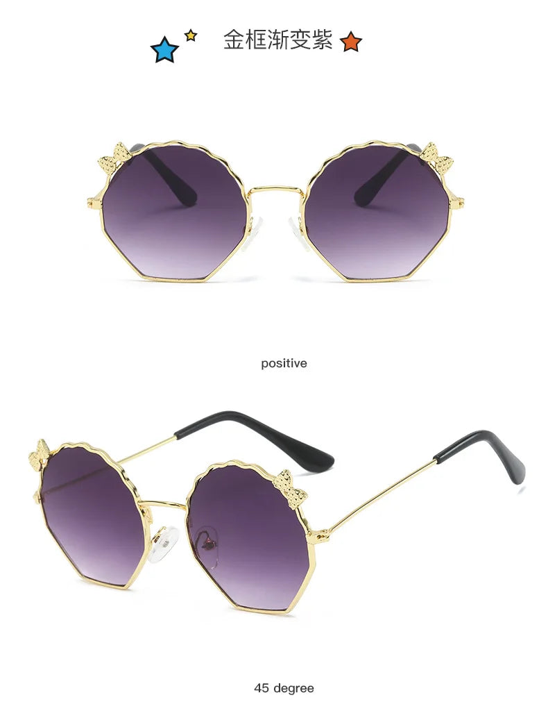 Summer Fashion Kids Sunglasses Trendy Bowknot Metal Frame Sun Glasses for Boys Girls Outdoor Anti UV Eyewear UV400