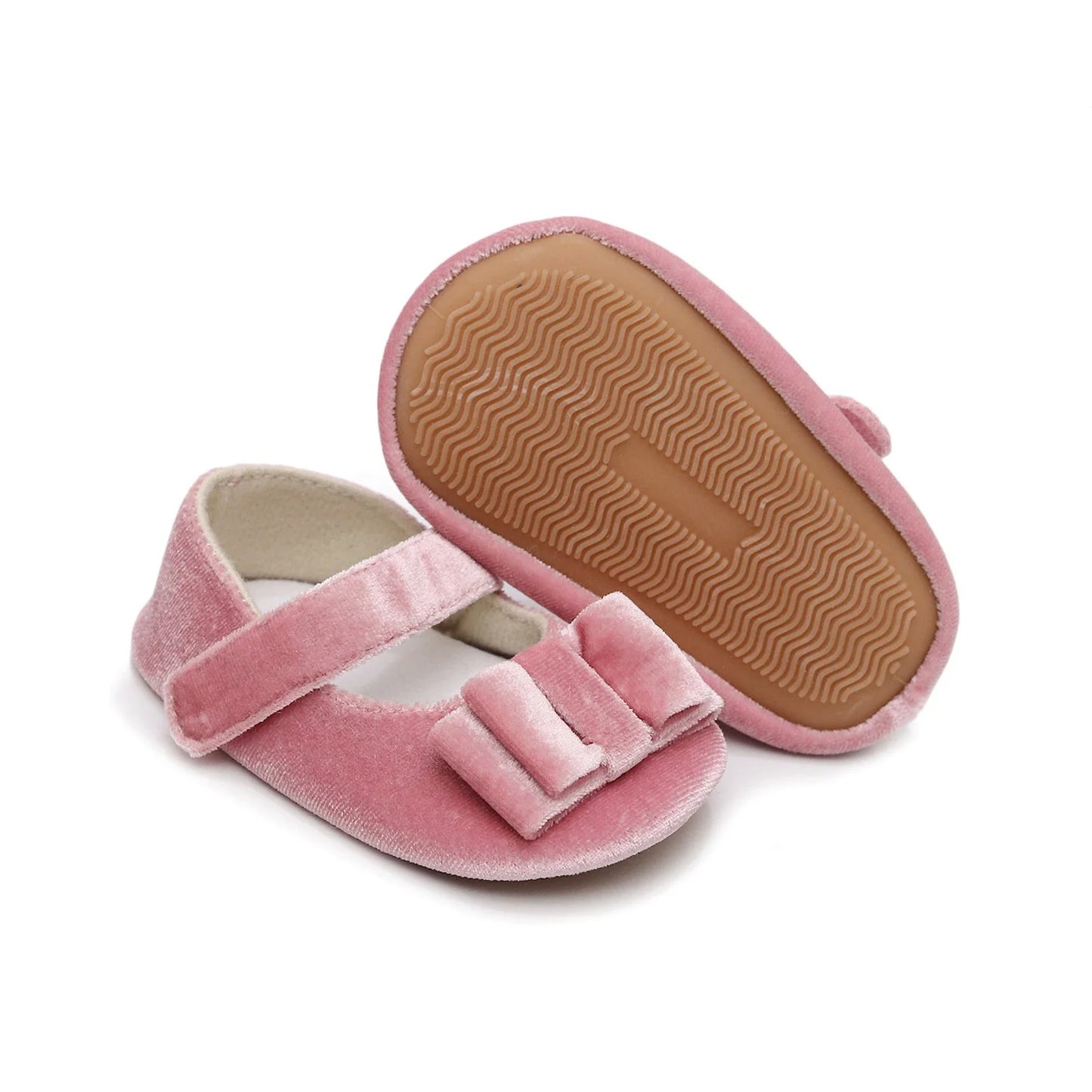 Newborn Baby Girls Mary Jane Flats Cute Bow First Walkers Velvet Non-Slip Mesh Crib Shoes Princess Dress Shoes Soft Sole Flat