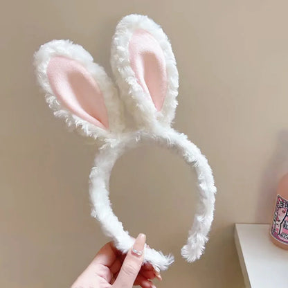 New cute plush headband with bow & rabbit ears,lace trim for delicacy.Soft skin-friendly,no hair damage.Perfect for washing face