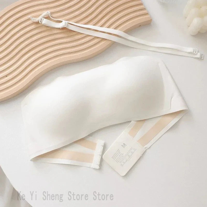 Strapless women's no-scar, no-steel rims, top support, close-fitting bra, small breasts make larger, detachable shoulder straps