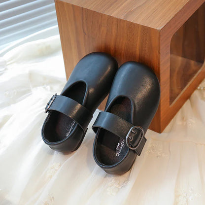 Girls' leather shoes spring new children's round toe flat fashion simple princess shoes single shoes