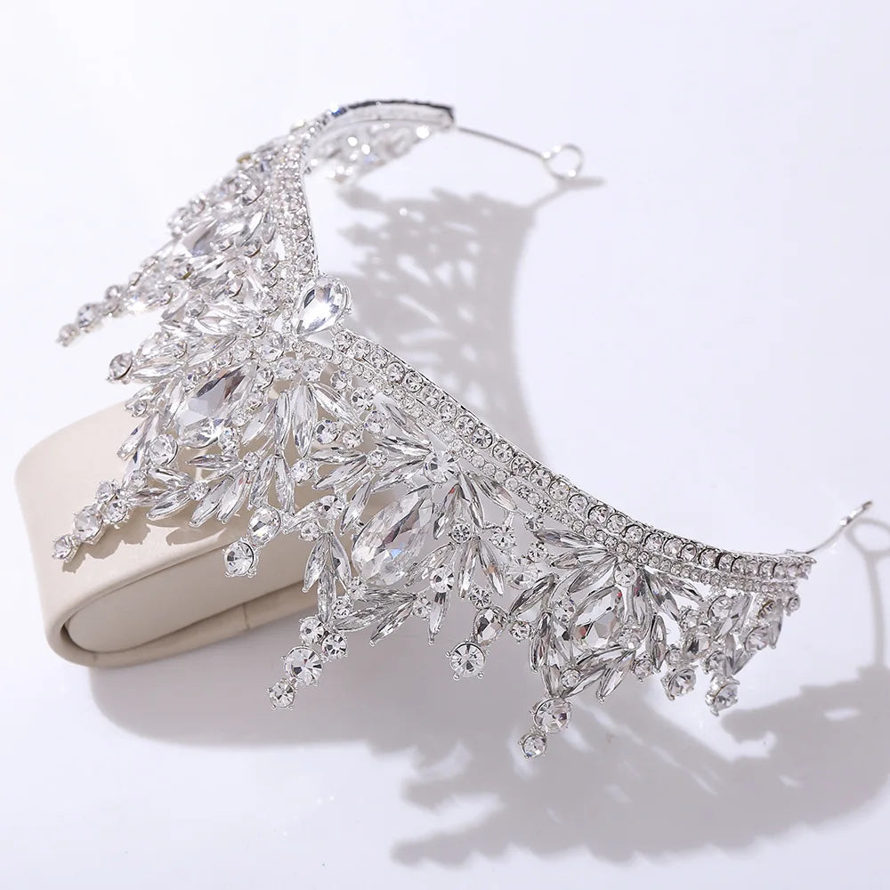 Luxury Big Water Drop Crystal Opal Tiara For Women Girls Wedding Bridal Birthday Party Crown Hair Dress Accessory