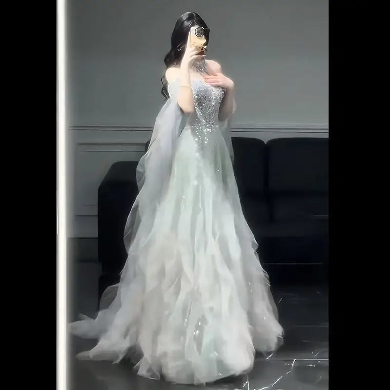 Evening Gown Dress For Women New High-end Light Luxury Niche Heavy Industry High-end Sense Elegant Temperament Host Dress