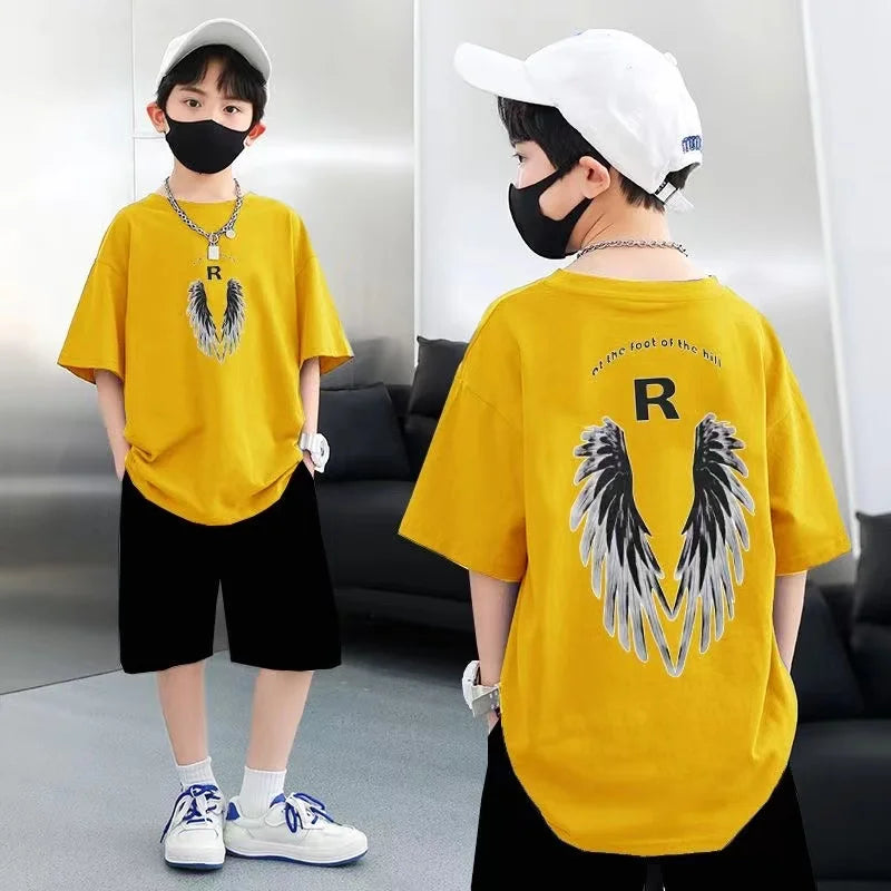 Summer Kid Boys Clothes Set Children Girls Wing Printed Short Sleeve T-Shirts And Shorts 2 Pieces Suit Baby Tracksuits