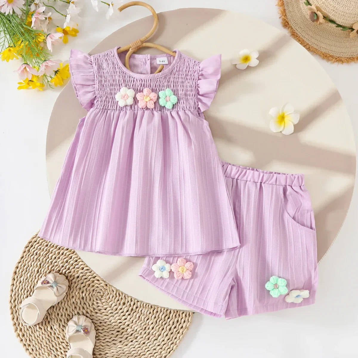 Children's Clothing Sets Small Flower Sleeveless Top + Bow Shorts 2pcs Sets Toddler Girl Clothes Kids Boutique Clothes