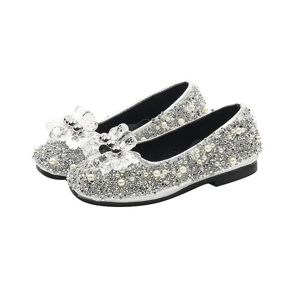 Children's Shoe for Girl Fashion Rhinestone Kids Leather Shoes Sequins Princess Ballet Slip-on Versatile Toddler Casual Shoes