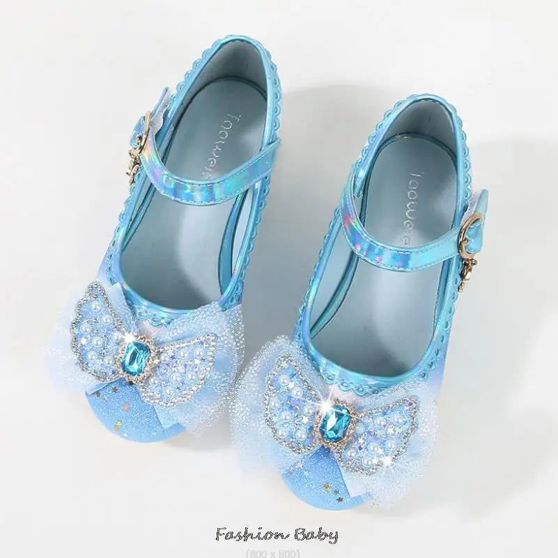 Princess Shoes Children Shoes Round-Toe Soft-Sole Big Girls High Heel Princess Crystal Party Shoes Single Shoes