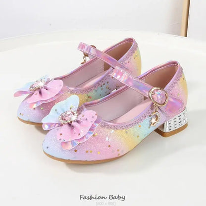 Princess Shoes Children Shoes Round-Toe Soft-Sole Big Girls High Heel Princess Crystal Party Shoes Single Shoes