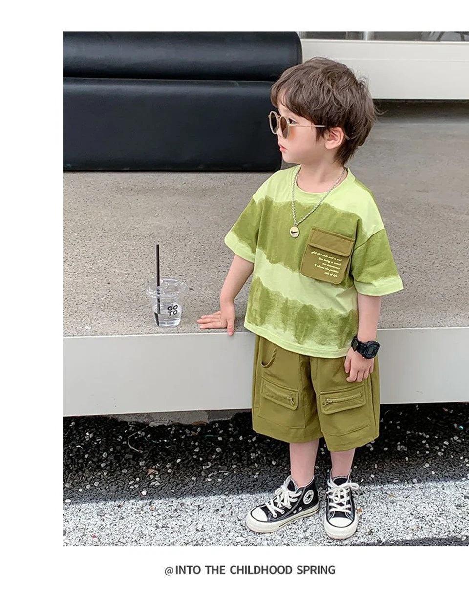 Boys Summer Clothes Set Camouflage Short Sleeve T-shirt + Cargo Shorts 2PCS Kids Casual Streetwear Outfit Two-piece set