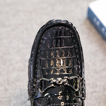Boys Leather Shoes Round-toe Flat Soft Kids Fashion Casual Loafers Glossy Metal Buckle Children Moccasins Non-slip Britain Style