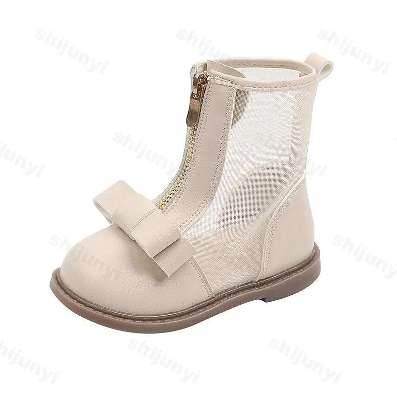 Bow Design Elegant Fashion Casual Boots for Baby  Summer New Childrens' Mesh Breathable Comfortable Princess Mid Tube Boots
