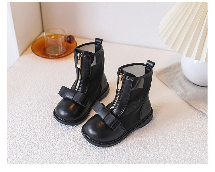 Bow Design Elegant Fashion Casual Boots for Baby  Summer New Childrens' Mesh Breathable Comfortable Princess Mid Tube Boots