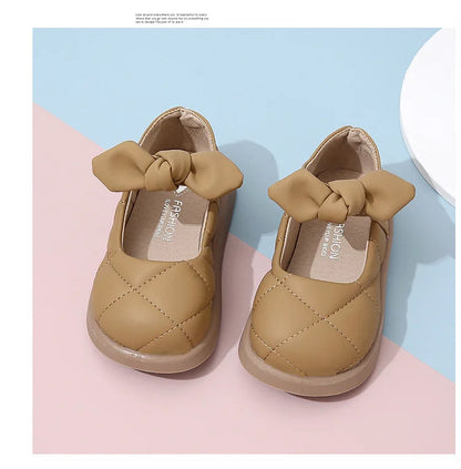 Children's Leather Shoes Non-slip Soft Bottom Kids Mary Jane Shoes Fashion Solid Color Bowknot Girls School Causal Single Shoes