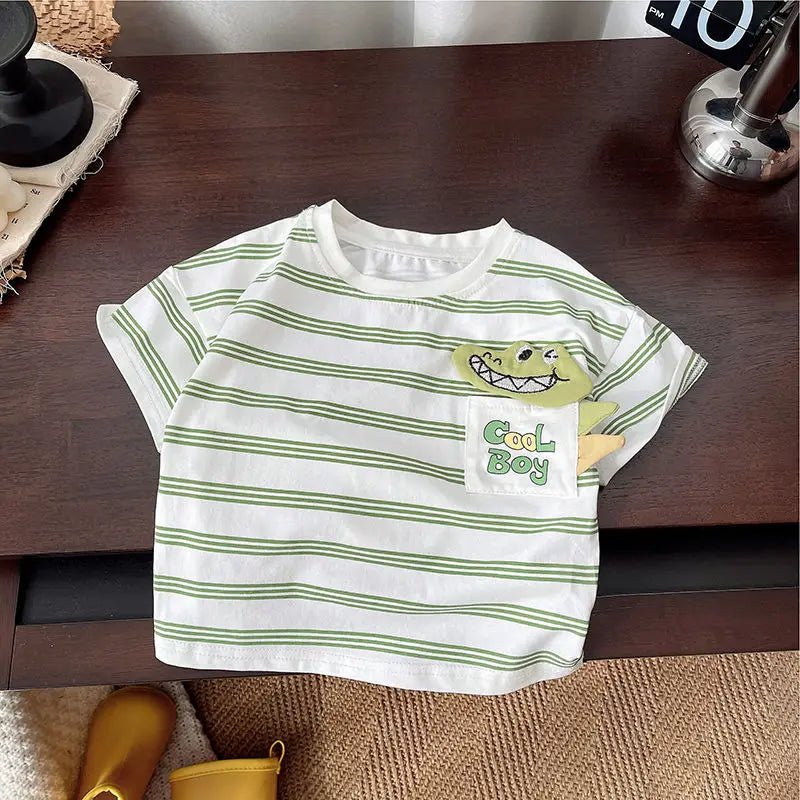 Summer Children Clothes Boys Girls Short-sleeved Striped T-shirt +Shorts 2Pcs Set Babies Fashion Round Neck Outfits Kids Suits