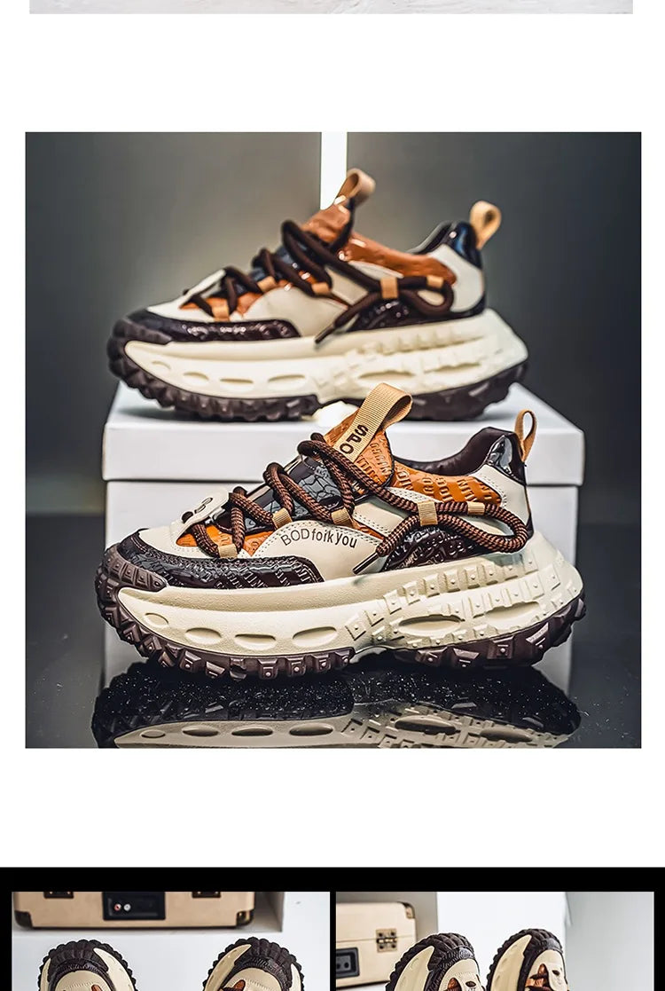 New Thick Soled Height Increasing Men's Casual Shoes 2025 Spring Color Blocked Comfortable Fashion Trend Low Cut Chunky sneakers   (Available)