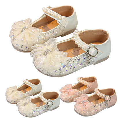 Big Girls Slides Girls Sandals Closed Toe Heels Wedding Party Shoes Sequins Bow For Toddler
