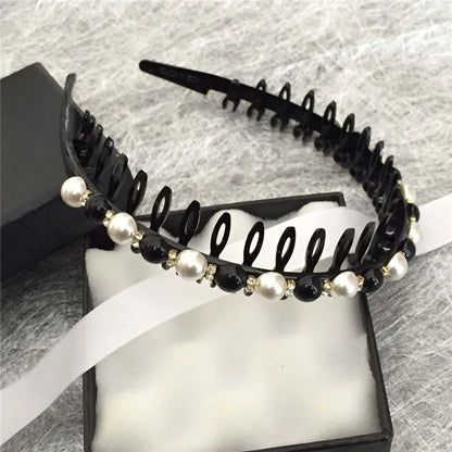 Wild Girls  Non-slip Rhinestone Toothed Pearl Headband Hair Band Hair Accessories Wash Face Hair Hoop