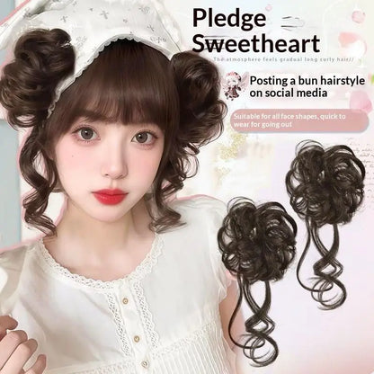 Messy Bun Hair Piece Tousled Updo With Tendrils Hair Bun Extensions Wavy Curly Hair For Women