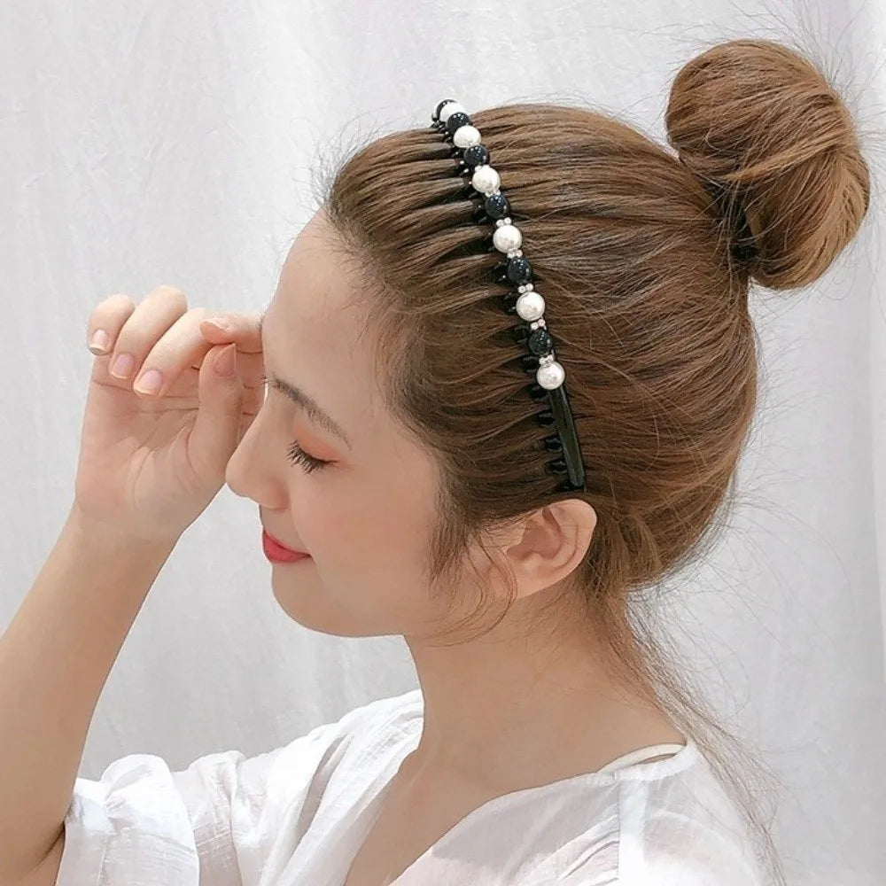 Wild Girls  Non-slip Rhinestone Toothed Pearl Headband Hair Band Hair Accessories Wash Face Hair Hoop