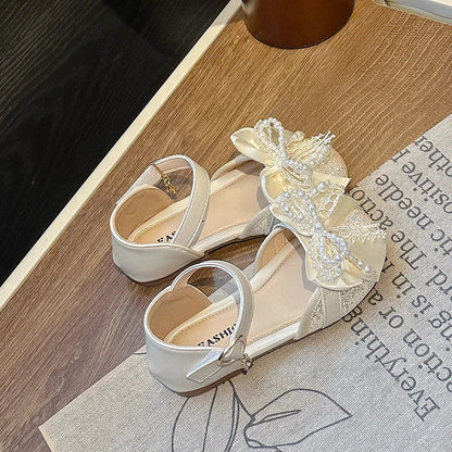 Children's Summer Sandals Toddlers Catwalk Versatile Princess Girl Shoe Summer Beading Bowknot Kids Fashion Dress Flat Sandals