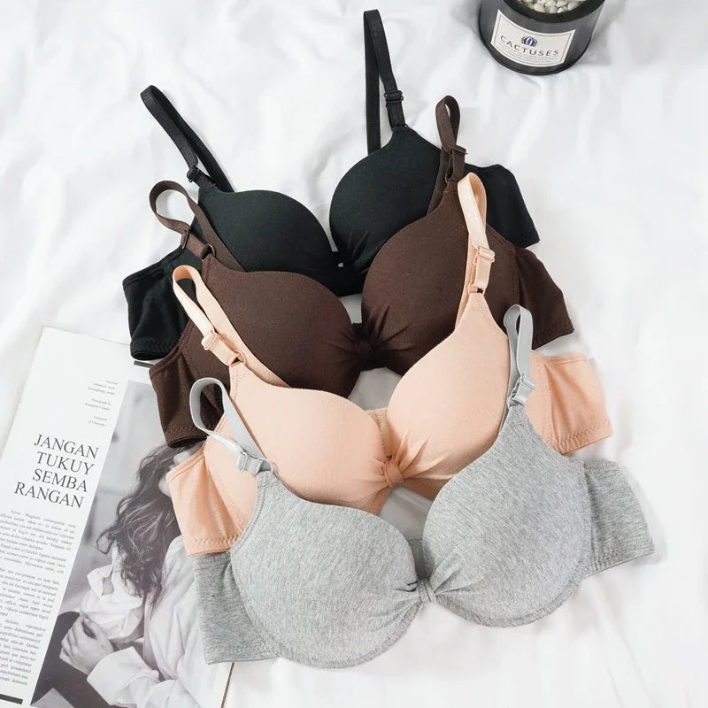 Women's Sexy Cotton Gathered Bra Deep V Underwire Ladied  Brassiere Push Up Lingerie Solid Bras Backless Intimate Underwear (Available)