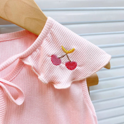 Children's Clothing Sets Cartoon Embroidered Lapel Sleeveless Top + Bow Embroidered Denim Skirt 2pcs Baby Girl Outfit Set