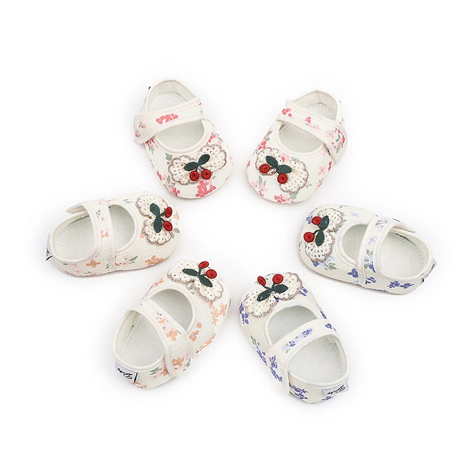 Baby Girls Moccasins Cute Cherry Decor Floral Print Soft Sole Flat Shoes Prewalker Anti-Slip First Walker Shoe