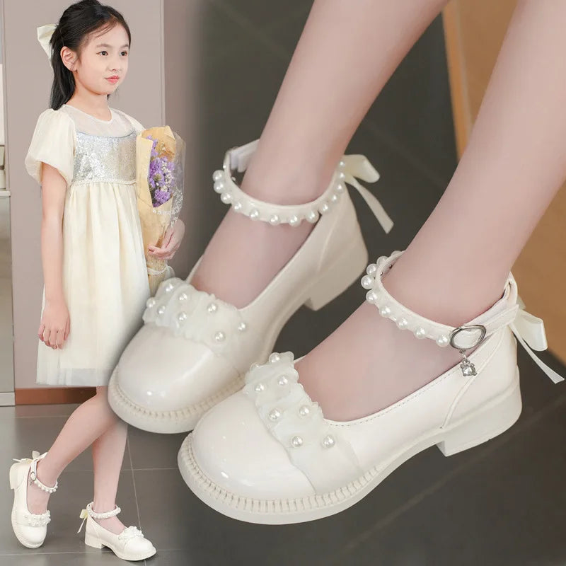 Spring Autumn Girl Glossy Leather Shoes Fashion Children Princess Causal Dress Flats Sweet Bowtie Kids School Mary Jane Shoes