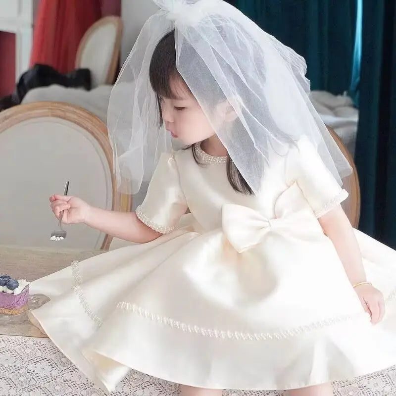 Wedding Bow Girl Dress Suitable for Girls  Dresses V-neck Long sheer Party Costume Carnival Costume