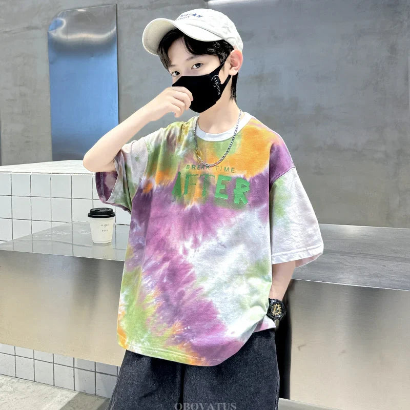 Korean Child Tee Top Clothing School Kids Summer Short Sleeve T-Shirt for Boys O-Neck Casual Tshirt Kids Luxury Clothes Costume