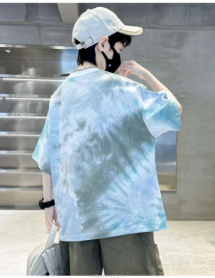Korean Child Tee Top Clothing School Kids Summer Short Sleeve T-Shirt for Boys O-Neck Casual Tshirt Kids Luxury Clothes Costume