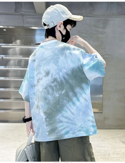 Korean Child Tee Top Clothing School Kids Summer Short Sleeve T-Shirt for Boys O-Neck Casual Tshirt Kids Luxury Clothes Costume