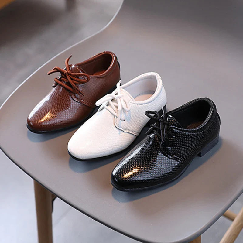 Boy Leather Shoe Black White Versatile Children's Flats for School Performance Causal Fashion Lace-up Kids Formal Uniform Shoes