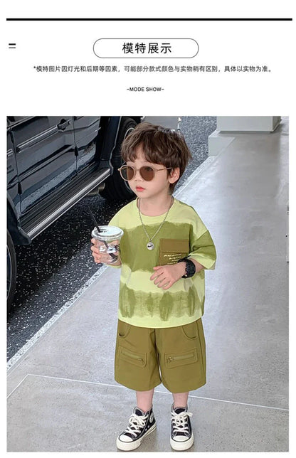 Boys Summer Clothes Set Camouflage Short Sleeve T-shirt + Cargo Shorts 2PCS Kids Casual Streetwear Outfit Two-piece set