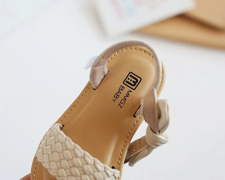Girl Sandals Bowtie Braided Soft 21-30 Inafnt Children Sliders Bohemia Style Classic Fashion Open Toe Non-slip Kids Flats