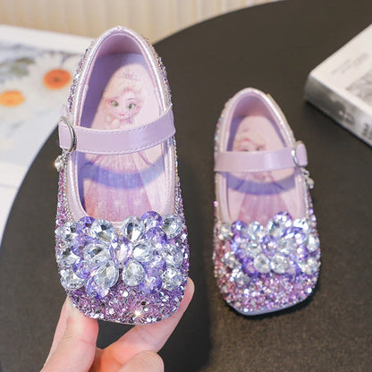 Disney Cartoon Pattern Elsa Princess Crystal Shoes for Girls Fashion New Style Baby Girl Low Heels Sandals Summer Fall Children