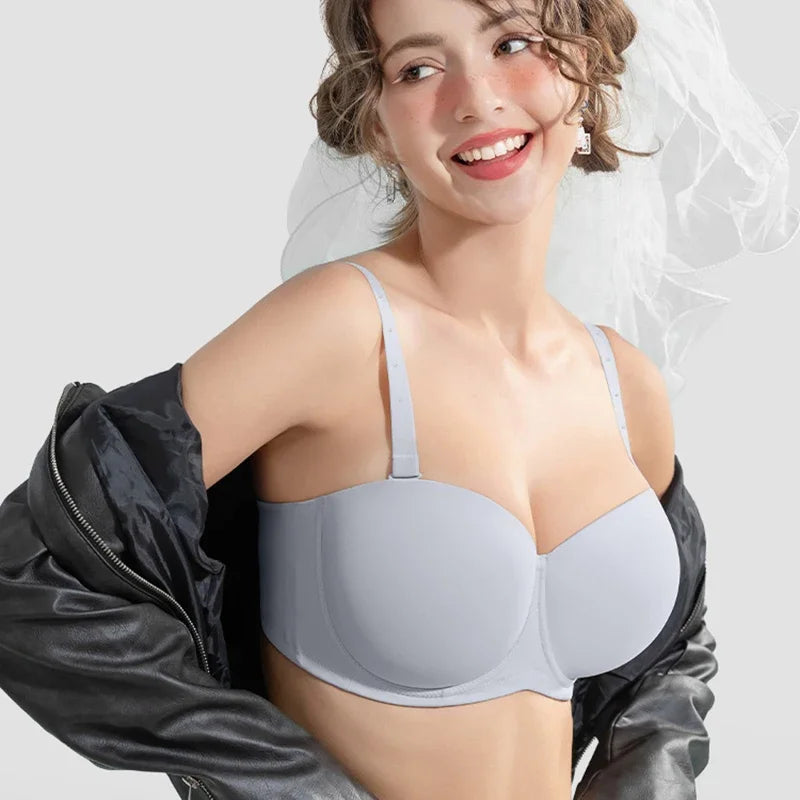 Underwire Female Lingerie Womens Strapless Bra Multiway Push Up Brassiere Seamless Slightly Lined Lift 32 34 36 38 40 42 C D E F