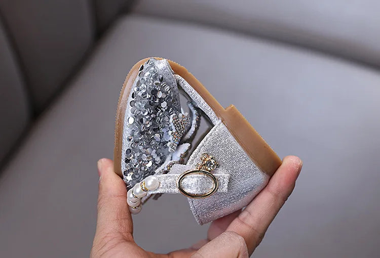 Kids Rhinestones Bow Sandals Cute Girls Party Sandals Children's Princess Shoes Fashion Soft Sole Flat Beach Sandals