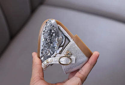 Kids Rhinestones Bow Sandals Cute Girls Party Sandals Children's Princess Shoes Fashion Soft Sole Flat Beach Sandals