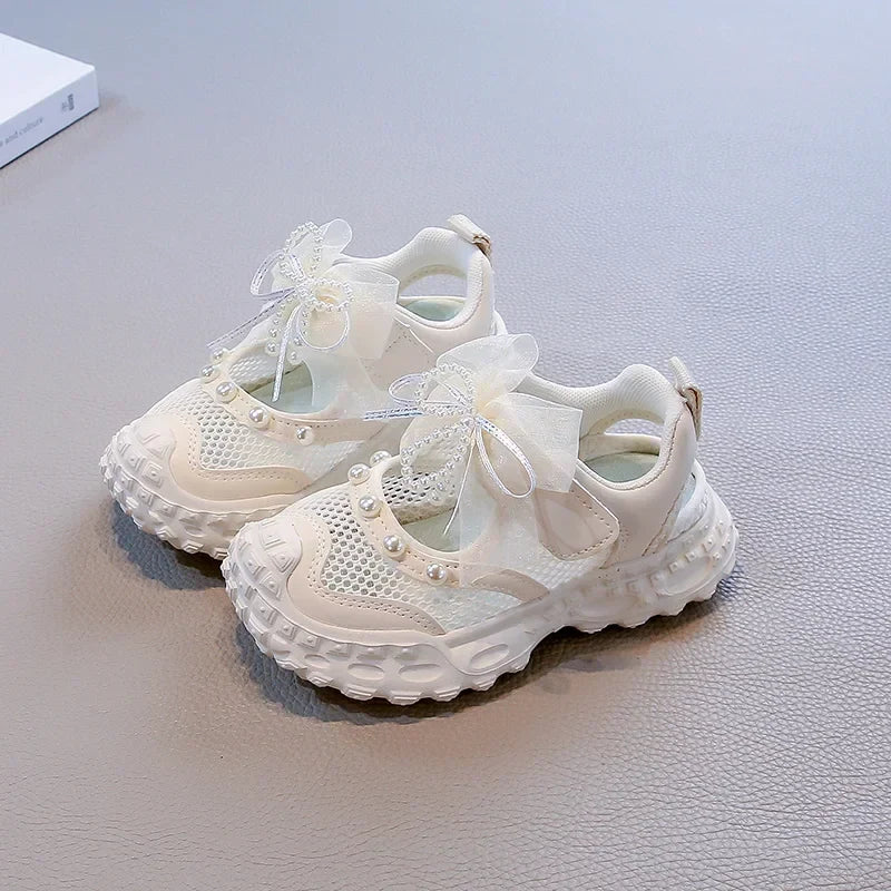 Summer Children School Running Sandals Sweet Breathable Girls Mesh Sports Sandals Non-slip Fashion Kids Princess Cut-outs Shoes