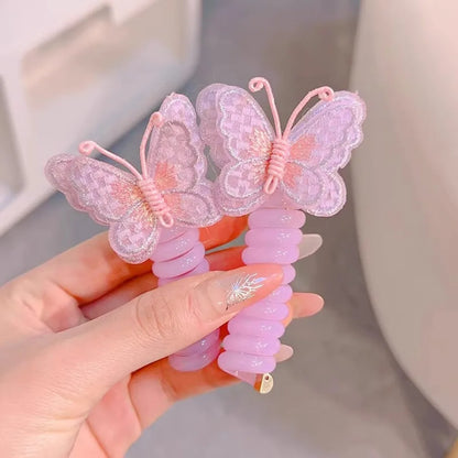 Cute Elastic Telephone Wire Line DIY Butterfly Hair Bundle Phone Cord Ponytail Holder Girls