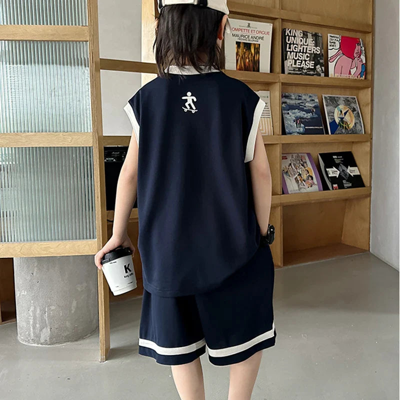 Boys Basketball Jerseys New Fashion Vest + Shorts 2Pcs Boys Clothing Sets Teenagers Kids Clothes