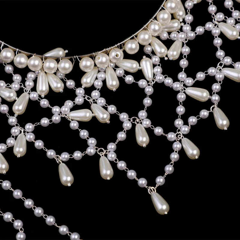 Handmade Imitation Pearls Bridal Hair Chain Elegant Wedding Headpiece Comfortable Headbands For Bride