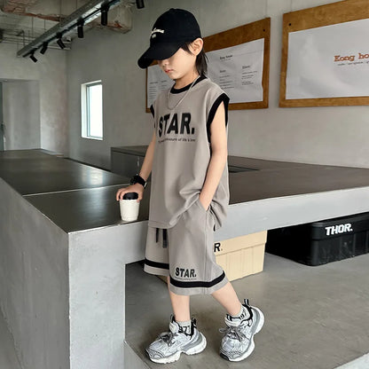 Boys Basketball Jerseys New Fashion Vest + Shorts 2Pcs Boys Clothing Sets Teenagers Kids Clothes