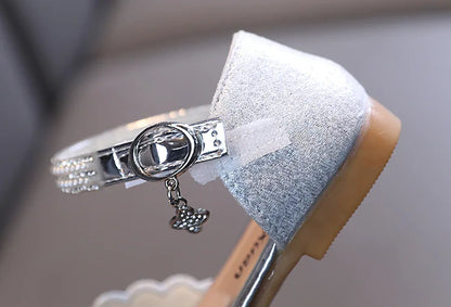 Children Spring Summer Korean Version Dance Shoes Girls Pearl Show Shoes Girl Rhinestone Princess Lace Leather Shoes Solid Color