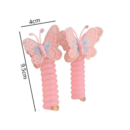 Cute Elastic Telephone Wire Line DIY Butterfly Hair Bundle Phone Cord Ponytail Holder Girls