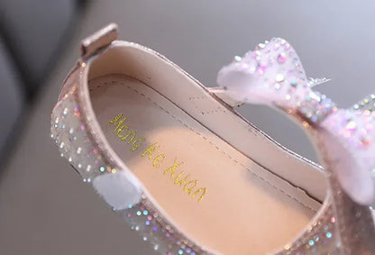 Fashion Children's Bow Rhinestone Sequin Kids Shoes Baby Party Student Flat Performance Shoes
