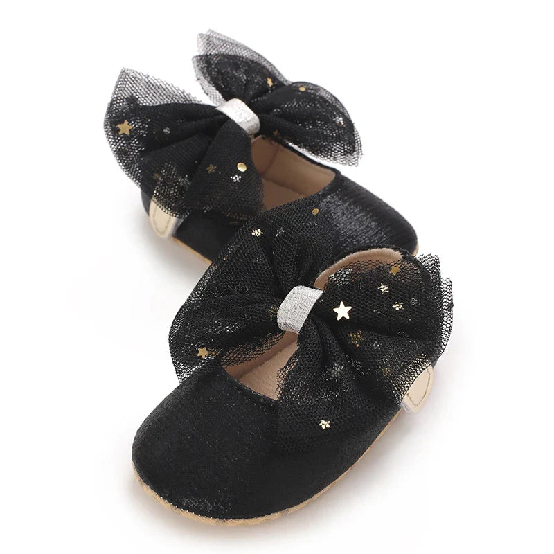 Spring and Autumn New Girl Baby Princess Shoes Mesh Bow 0-12 Months Baby Shoes Single Shoes Learning Walking Shoes