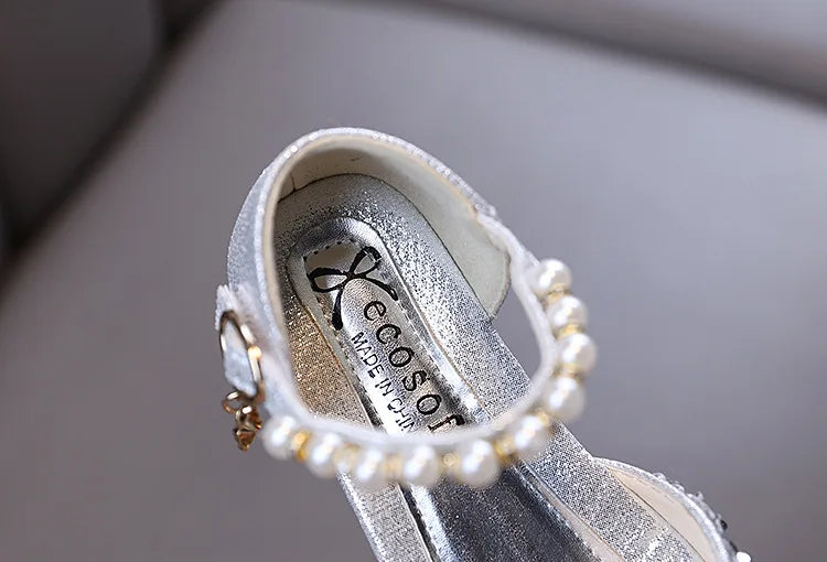 Kids Rhinestones Bow Sandals Cute Girls Party Sandals Children's Princess Shoes Fashion Soft Sole Flat Beach Sandals