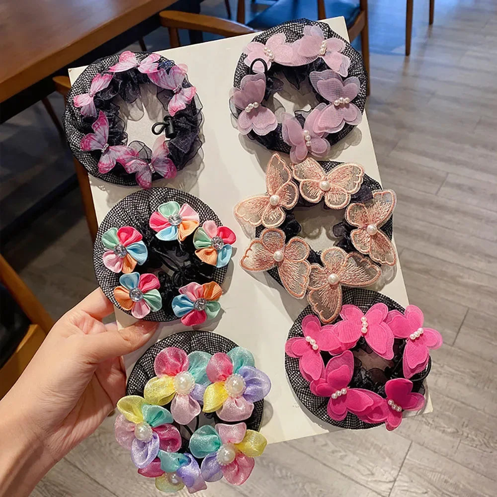 Girls Dance Hairnet Ballet Bun Cover Flower Butterfly Pearl Rhinestone Hair Mesh Kids Training Daily Dance Accessories